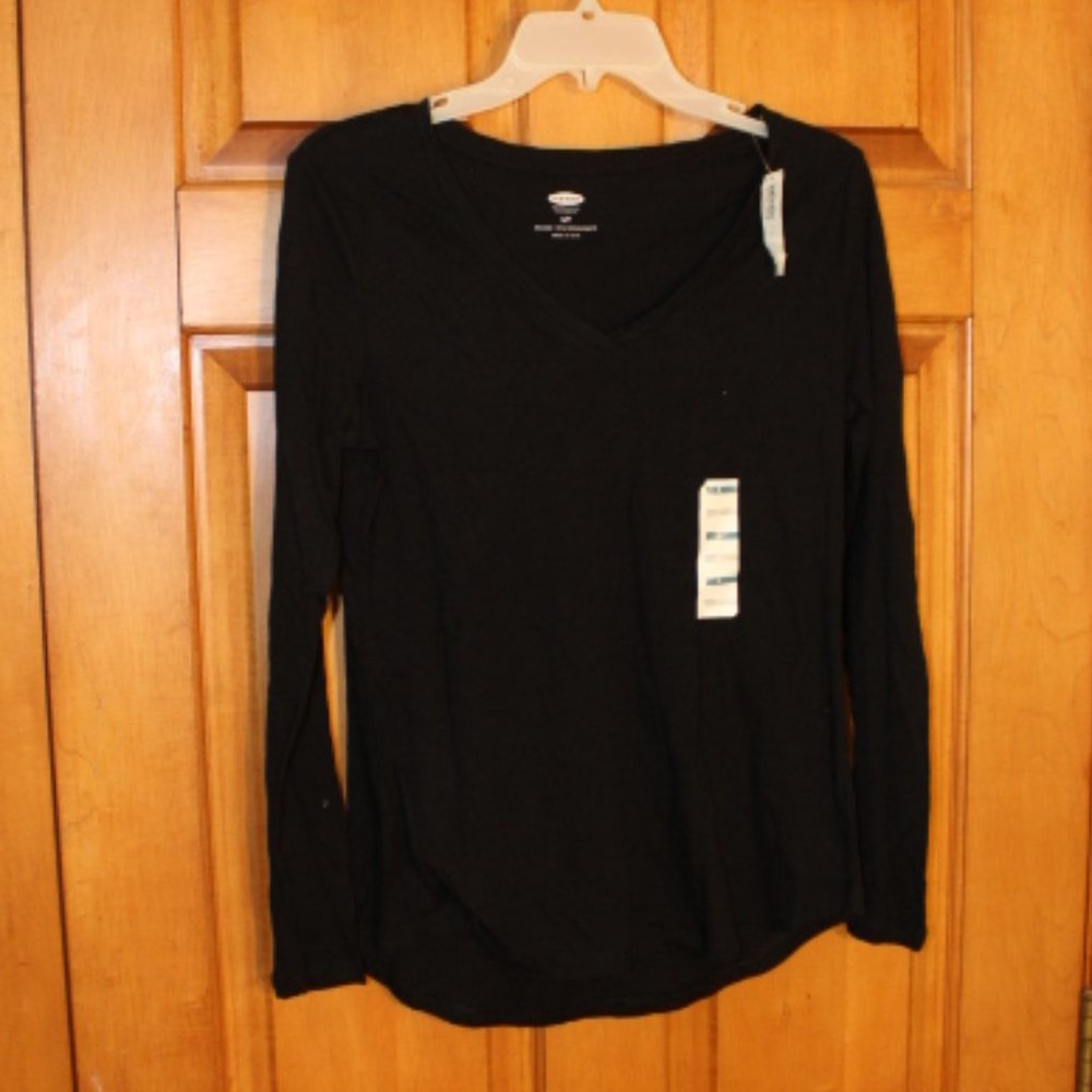 NWT Black V-Neck Tee Shirt - Old Navy/ Cotton/Modal - Size Small/ Petite